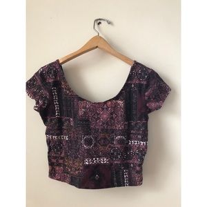 Maroon patterned crop top